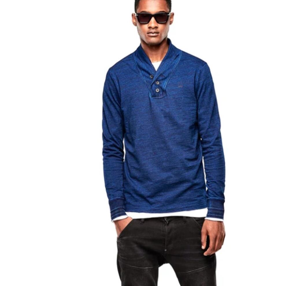 G-Star Raw Ezra Sz M Long Sleeve Tee Pullover Indigo Mock Neck Streetwear